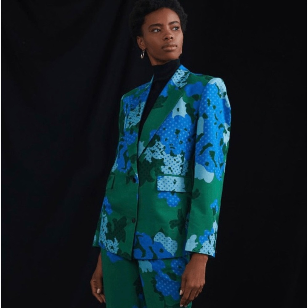 Anthropologie x Pinnacle Emerald Floral Jacket Size 8
